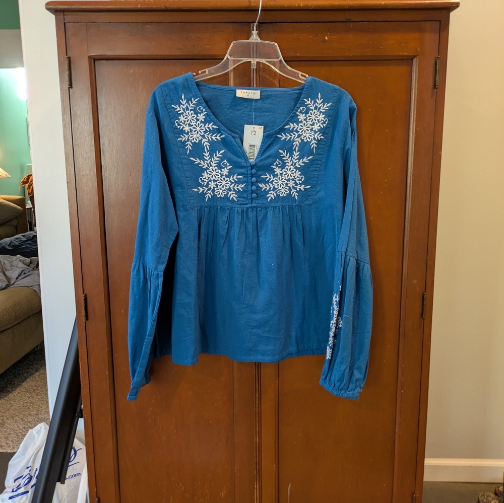 NWT Blue Embroidered Women's Blouse